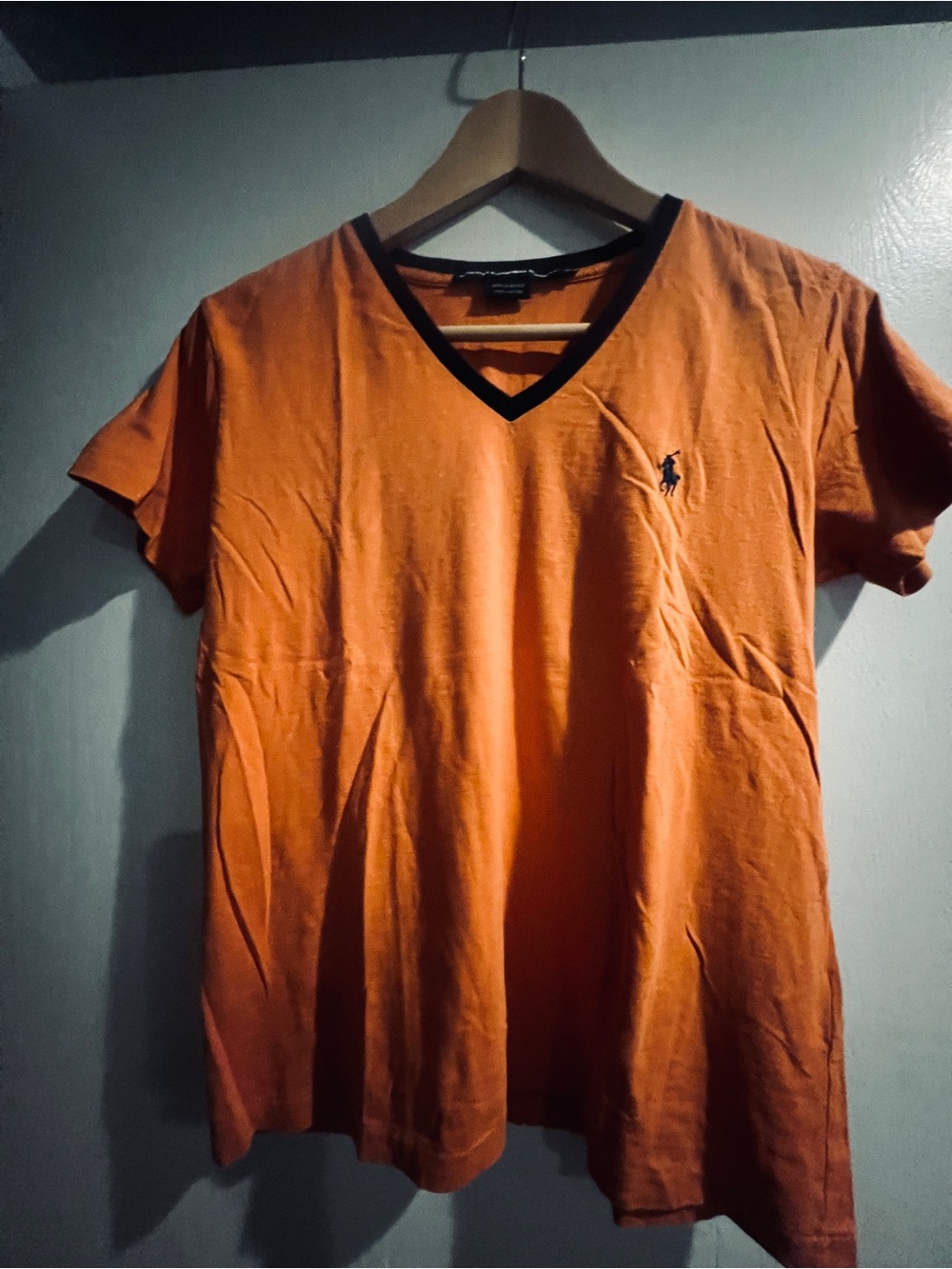 Ralph Lauren Orange V-Neck Polo Shirt with Black Trim- Medium